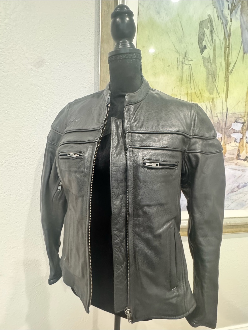 Unik Black Leather Women's Bomber Jacket